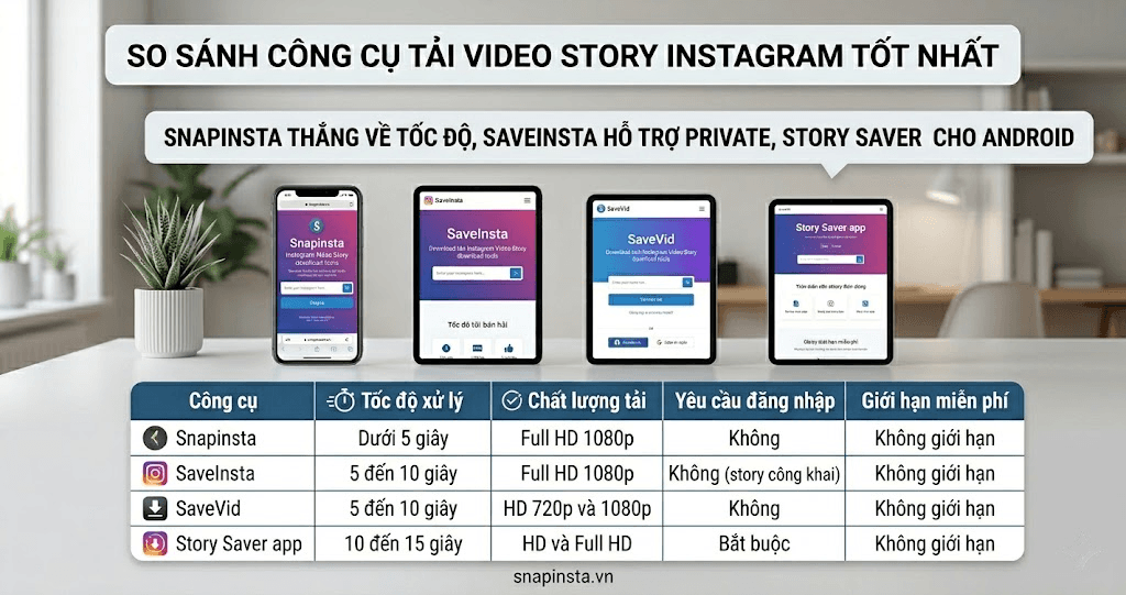So sánh công cụ tải video story Instagram tốt nhất