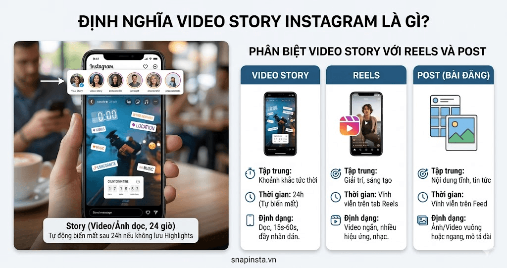 Định nghĩa video story Instagram và phân biệt với Reels, post